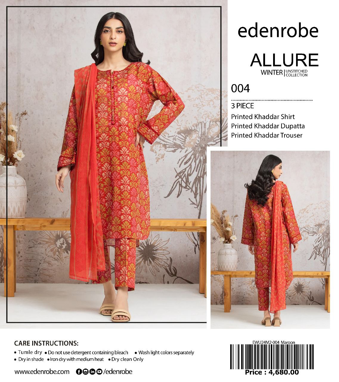 Edenrobe Allure Unstitched winter Collection 2024