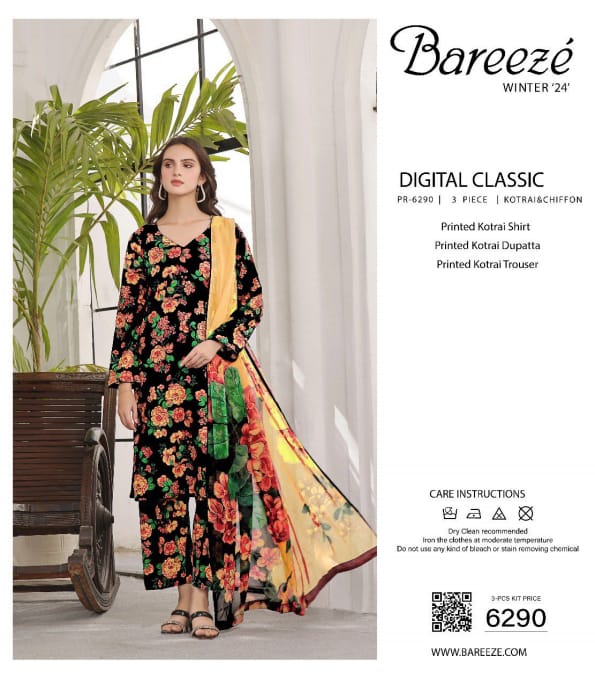 BAREEZE 3 PC Unstitched winter collection