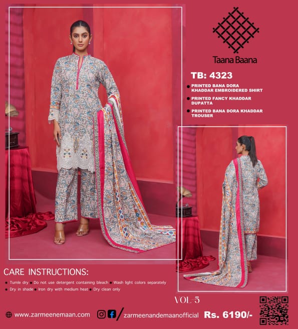 Taana Baana 3PC Unstitched winter Collection 2024'