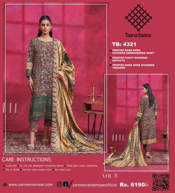 Taana Baana 3PC Unstitched winter Collection 2024'